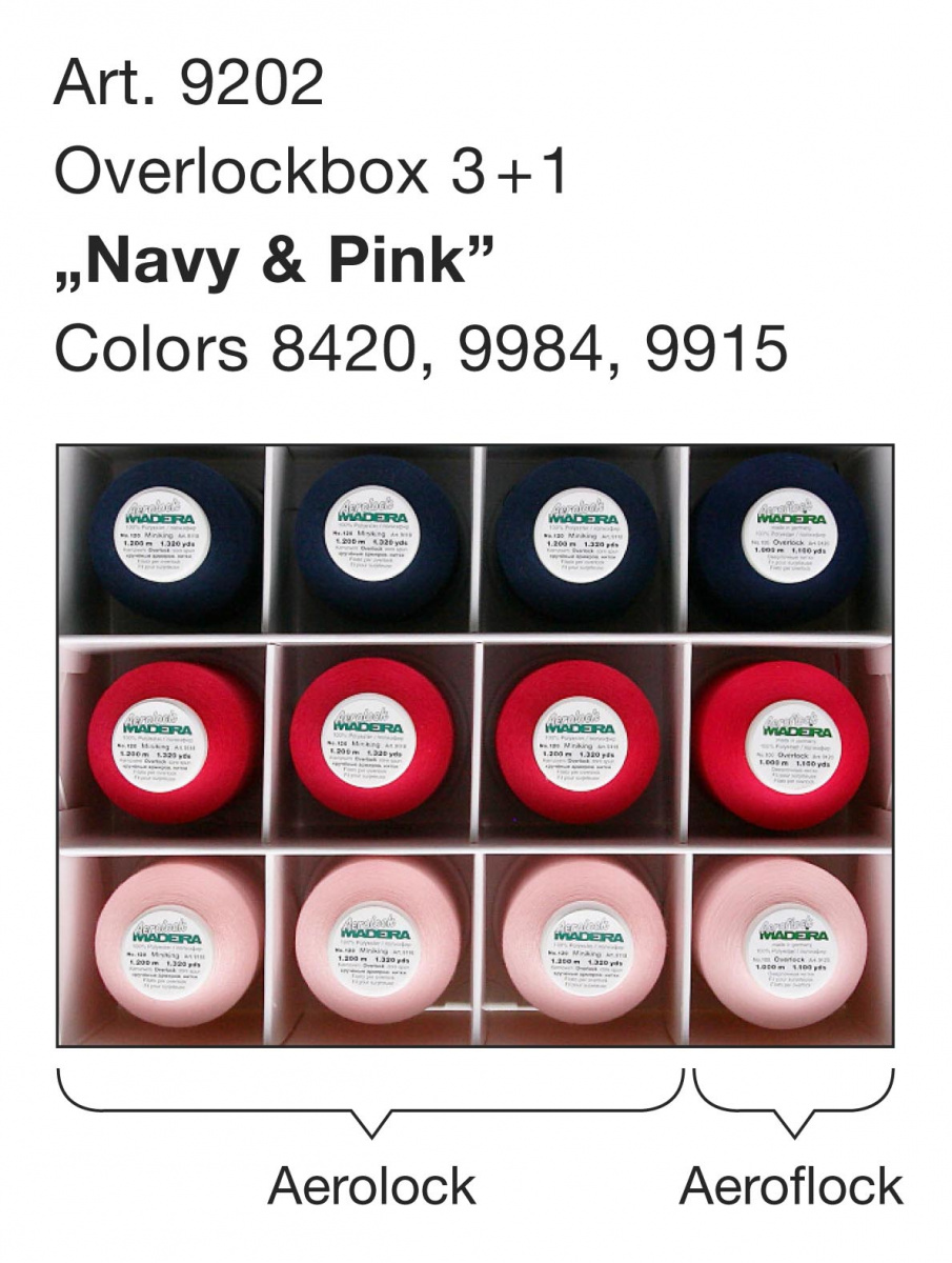 Madeira Набор для оверлока 3+1 (Overlockbox 3+1) 9*1200 Aerolock, 3*1000 Aeroflock
